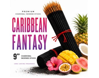 CARIBBEAN FANTASY 9" Charcoal Incense Sticks Long Lasting Hand Dipped In Fragrance Oils Variety Bulk Wholesale Lot DIY