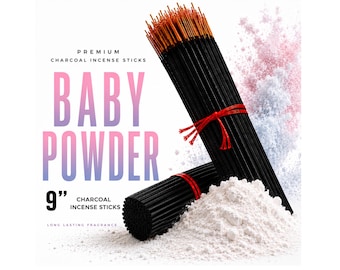 BABY POWDER 9" Charcoal Incense Sticks Long Lasting Hand Dipped In Fragrance Oils Variety Bulk Wholesale Lot DIY