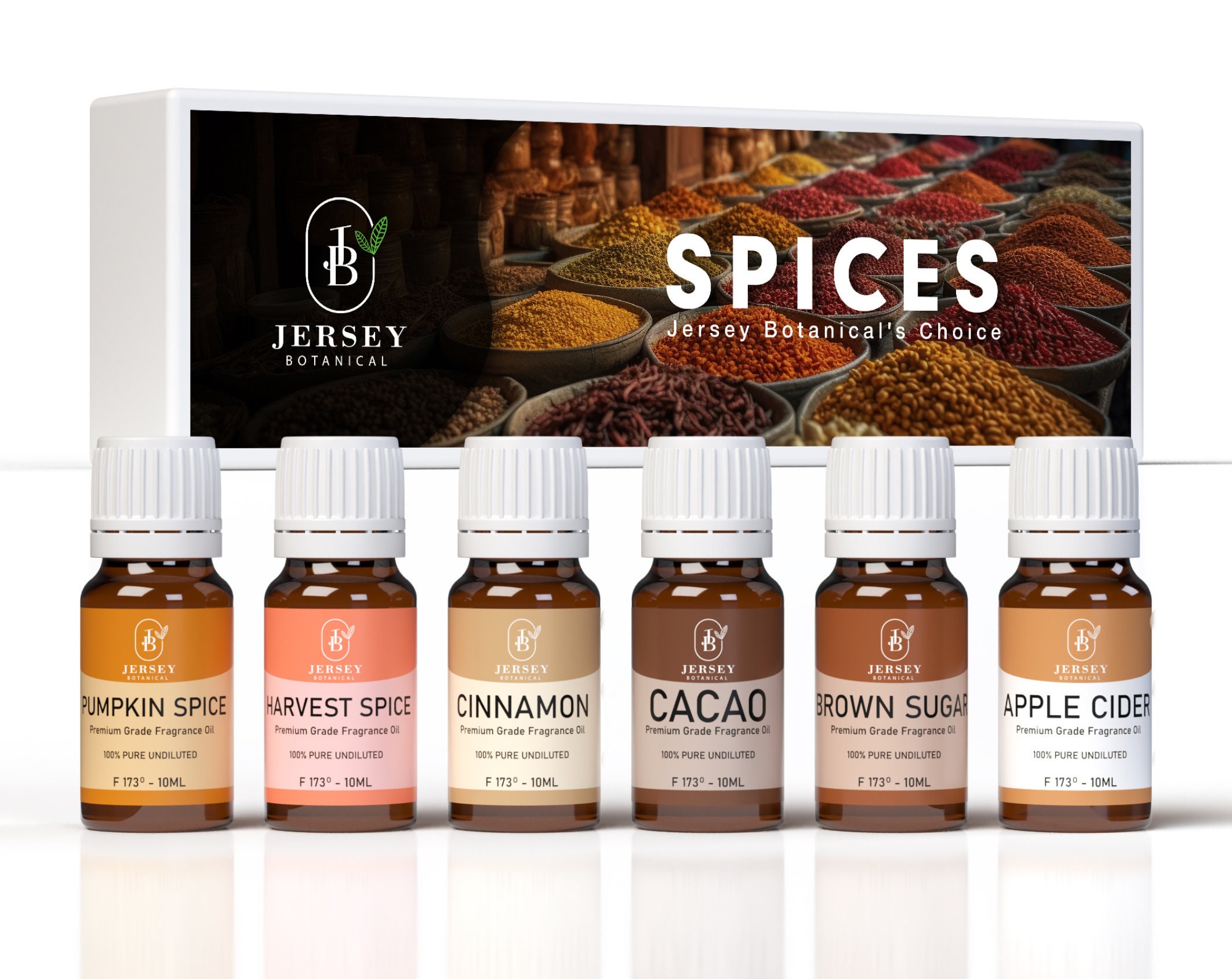 Spice Essential Oils Set - 6x10ML Fragrance Oil for Candle Making, Diffuser  - Pumpkin Pie, Coffee, Chocolate, Harvest Spice, Apple Cider, Brown Sugar