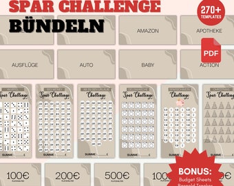 Sparchallenges inkl. Tracker | Passend für A6 Geldumschläge, Umschlagmethode Sparbinder Zipper Cash Stuffing, deutsch Kleingeld