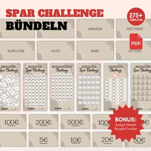Sparchallenges inkl. Tracker | Passend für A6 Geldumschläge, Umschlagmethode Sparbinder Zipper Cash Stuffing, deutsch Kleingeld