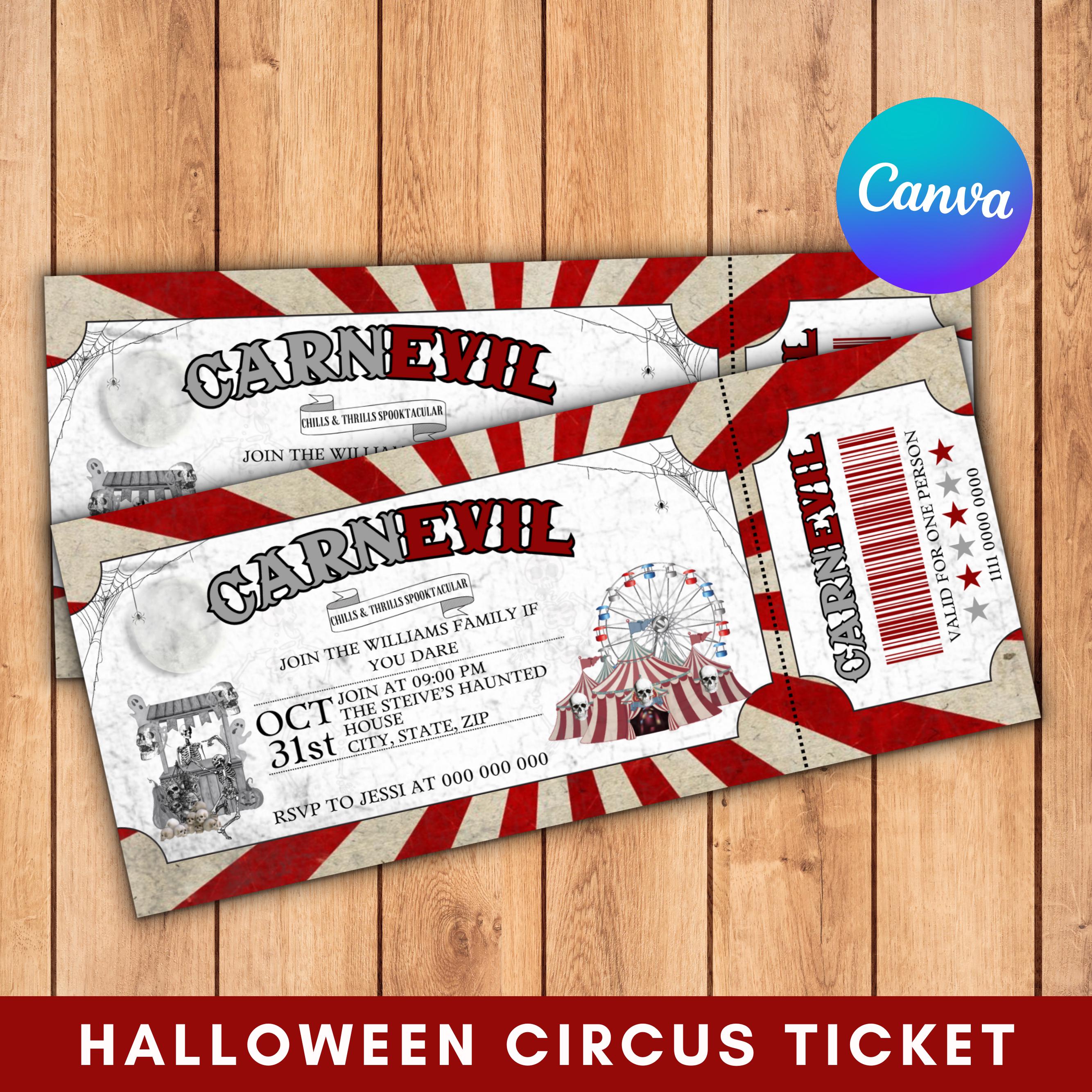 Halloween Circus Ticket Template, Vintage Halloween Party Ticket, Halloween Carnival  Theme Ticket, Adult Party Printable, Canva Template - Etsy, image size:2667x2667