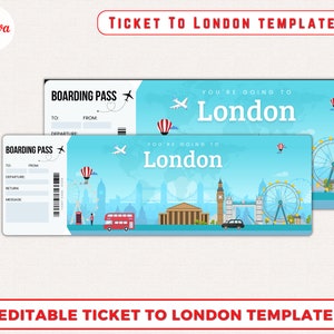 Carte d'embarquement Londres, Billet pour Londres, Billet imprimable, Modèle de billet, Carte d'embarquement DIY, Billet d'avion, Voyage à Londres