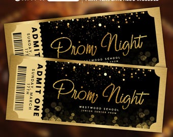 Prom Ticket, Prom School Dance Ticket Template, Black And Gold Prom Ticket, Event Party Ticket Template, Editable Ticket Canva Template