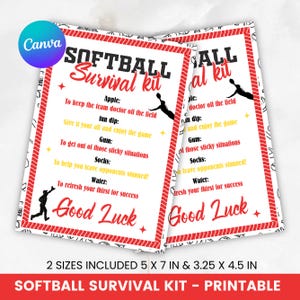 Printable Softball survival kit, Tags, Softball Team Gift for team, Sports team tags, Softball Party Favor Survival kit, Instant download