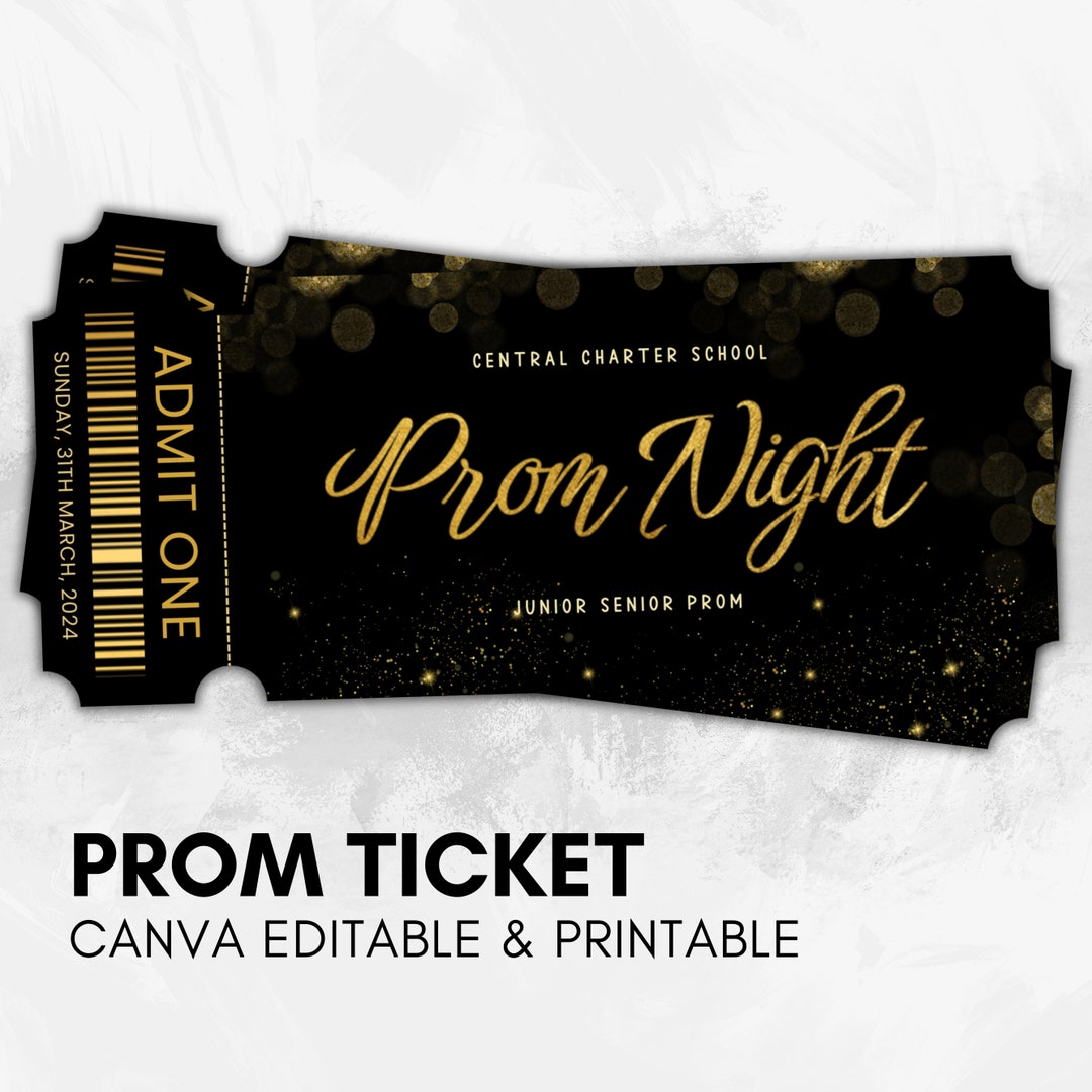 Prom Ticket Template, Prom Night Gold & Black Theme Ticket, Ticket Prom Ticket Template, Prom Night Gold & Black Theme Ticket, Ticket