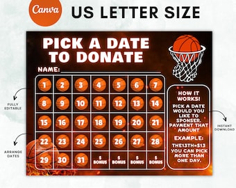 Basketball Pick a Date to Donate, Instant Download, Pay the Date, Basketball Fundraiser Calendar, Pick a Date, Sports Calendar