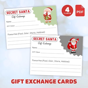 Carte segrete di scambio di regali di Babbo Natale, gioco di Natale stampabile, gioco di scambio di regali, idee di scambio di regali, modulo di scambio di regali