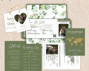 Destination Wedding Invitation, Boarding Pass Invitation, Printable Passport Wedding Invitation, Travel Theme Wedding, Template Download