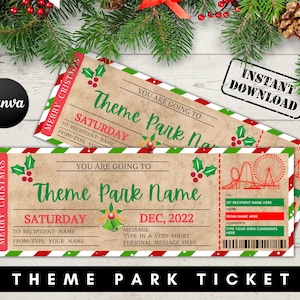 Christmas Theme Park Ticket, Surprise Vacation, Amusement Park, Gift Ticket, Park Ticket, Surprise Theme Park, Printable Theme Park