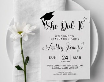 Graduation Party Invitation For Her, She did, Graduation Welcome Party, Graduation 2024, Grad Wishes Party Invite Printable Instant Download