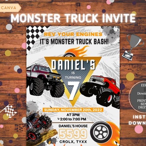 Monster Truck Invitation, Monster Truck Birthday Invite, Birthday Party, Monster Truck Invite, Pool Party Invite, Monster Truck Party