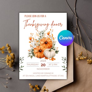 Editable Thanksgiving Invitation, Let&#39;s Give Thanksgiving Dinner Invitation, Friendsgiving Invitation, Thanksgiving Invitation digital