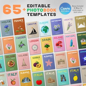 65+ Travel Photo Book Templates, Travel Print Photo Book Covers Fully Customizable, Europe Luxury Printed Photo Book Models, Canva Template