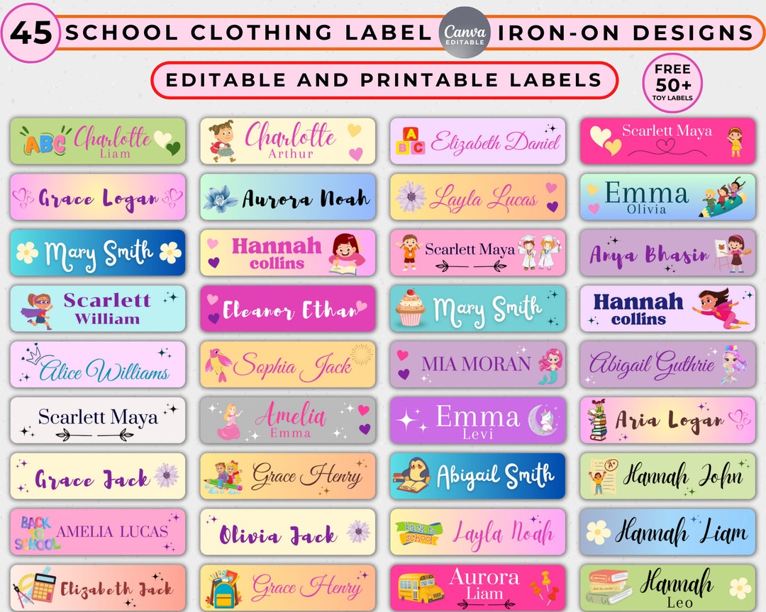 Printable Clothing Labels, Back to School Clothing Labels, Personalized ...