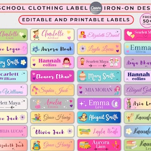 Etiquetas de ropa imprimibles, etiquetas para la vuelta al cole, etiquetas termoadhesivas personalizadas, etiquetas para guardería, descarga instantánea