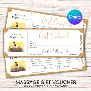 Editable Massage Gift CerificaTe Template, Elegant Spa massage Gift Voucher, Therapy Massage Gift Card Template, Personalized Canva template