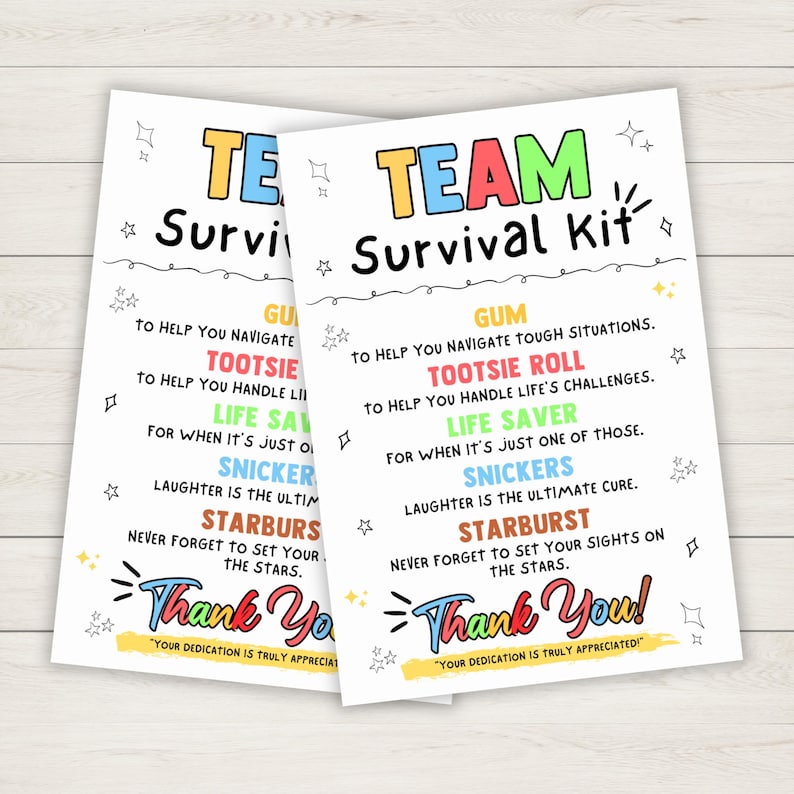 Editable Team Survival Kit Tags, Printable Team Gift Survival Kit ...