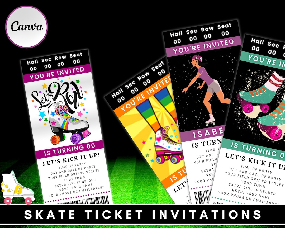 Skate Ticket Invitations, Printable Roller Skating Invitations