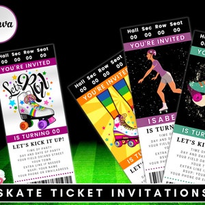 Skate Ticket Invitations, Printable Roller Skating Invitations, Personalized Roller Skating Invitation ticket, Roller Skate party invitation