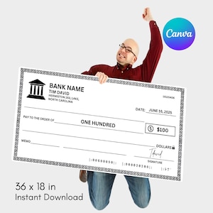 Super Large Blank Check, 36 x 18 in Manifestation Check Canva,Blank Check Blank,Check for Charity fundraising event,Personal Check Template
