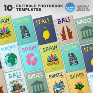 10+ Travel Photo Book Templates, Travel Print Photo Book Covers Fully Customizable, Europe Luxury Printed Photo Book Models, Canva Template