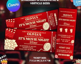 Movie Birthday Party Invitation Cinema Birthday Movie Ticket Invitation Editable Canva Template Printable Movie Ticket 2026 Instant Download