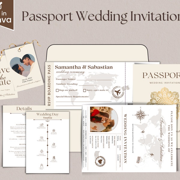 Destination Wedding Invitation, Boarding Pass Invitation, Printable Passport Wedding Invitation, Travel Theme Wedding, Template Download