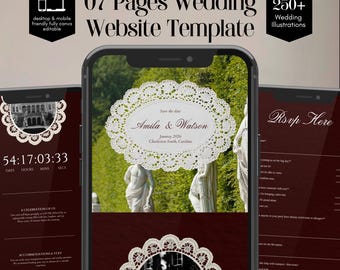 Old Money Wedding Website Template with RSVP, Digital Wedding Invitation Canva Wedding Website Save The Date Classic Lace Digital Invitation