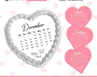 2026 Custom Calendar Heart Cake Toppers, Burn Away Cake Topper Calendar Template,Printable Birthday Cake Topper, Canva Template