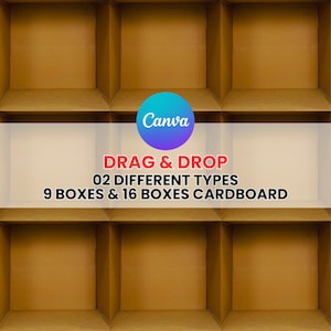 Plantilla de 9 cajas de cartón vacías, plantilla dentro de la caja, fondo de fotografía, cajas de cartón de caja vacía blanca, plantilla Canva