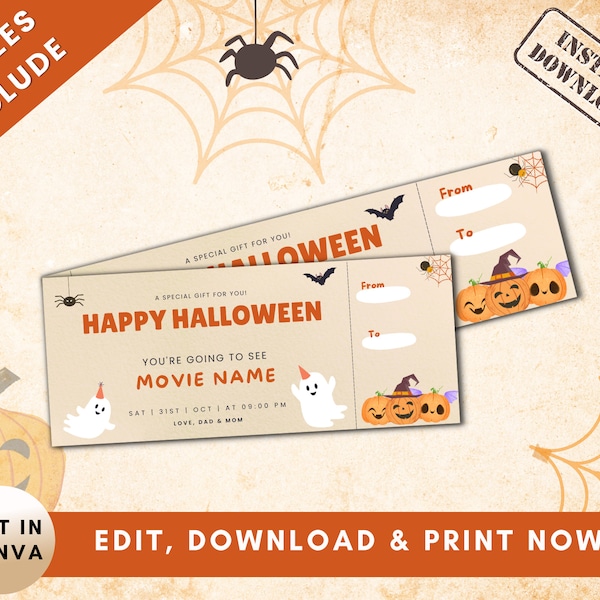 Halloween Gift Voucher | Gift Voucher Card, Editable Gift Coupon, Birthday Voucher, Add Logo Edit, Birthday certificate, Card Voucher