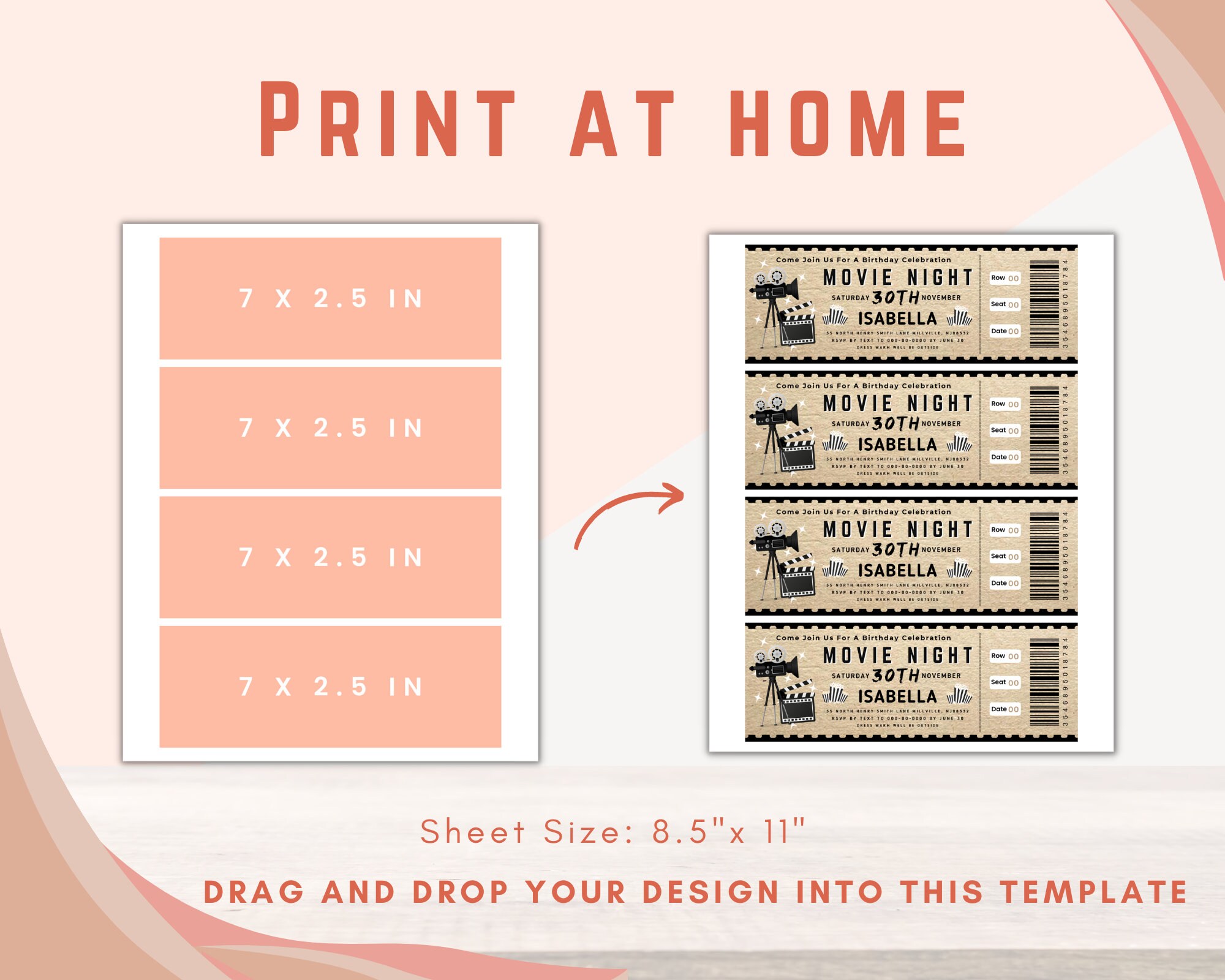 Editable Ticket Templatemovie Ticketmovie - Etsy