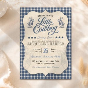 Vintage Cowboy Baby Shower Invitation Western Boy Invite Template Editable Little Cowboy Canva Template Western Theme Evite Digital Download