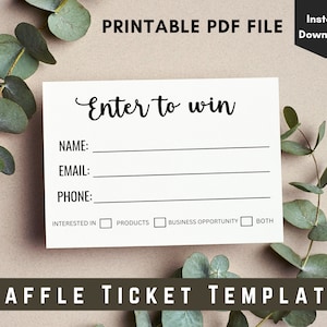 Cartes de tombola imprimables en noir et blanc, modèle de ticket de tombola, participation imprimable pour gagner, ticket d'événement, ticket de tombola simple