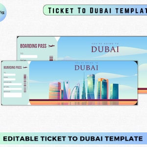 DUBAI Surprise Gift Ticket | Printable Boarding Pass Souvenir | Editable Personalized Present | PDF instant download