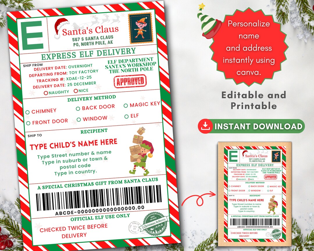 Custom Elf Shipping Label Printable Christmas Elf Label Editable Custom Elf Shipping Label Printable Christmas Elf Label Editable