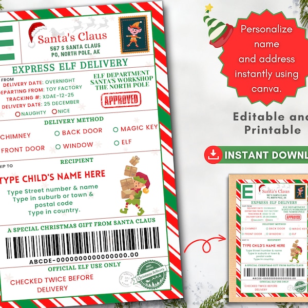 North Pole Shipping Label, Elf Mail Shipping Labels, Elf Mail Labels, Elf Arrival Package, Elf Shipping Label, Elf Delivery