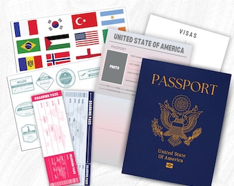 Editable US Passports for Kids, Boarding Pass Templates, Travel Pretend Play and Learning, US Passport Template, Printable Passport Template