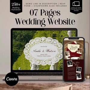 Old money Burgundy Wedding website Template with RSVP, Save the date wedding website, White Lace website Digital Wedding website template
