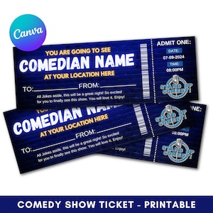 Printable Comedy Show Ticket,Comedy Event Ticket,Fun Date Night Ticket,Comedy Show Coupon Ticket,Comedy Show Gift Club ticket,Canva template