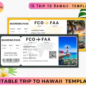 Editable Hawaii Boarding Pass Template, DIY Surprise Trip to Hawaii Birthday Gift, Printable Airline Ticket, Canva Template Instant Download