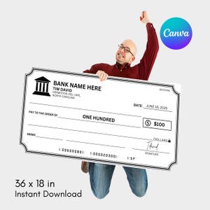 Super Large Blank Check, 36 x 18 in Manifestation Check Canva,Blank Check Blank,Check for Charity fundraising event,Personal Check Template