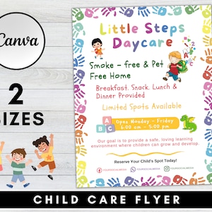 Child care Flyer Template, baby sitting, playtime theme, daycare poster, play centre, editable on CANVA