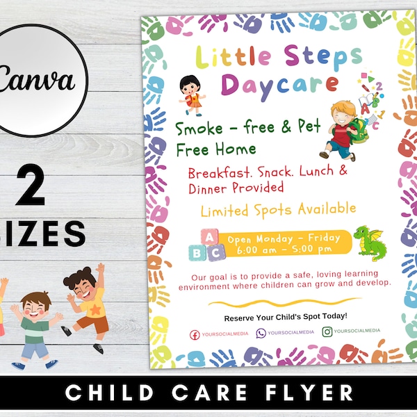 Child care Flyer Template, baby sitting, playtime theme, daycare poster, play center, editable on CANVA