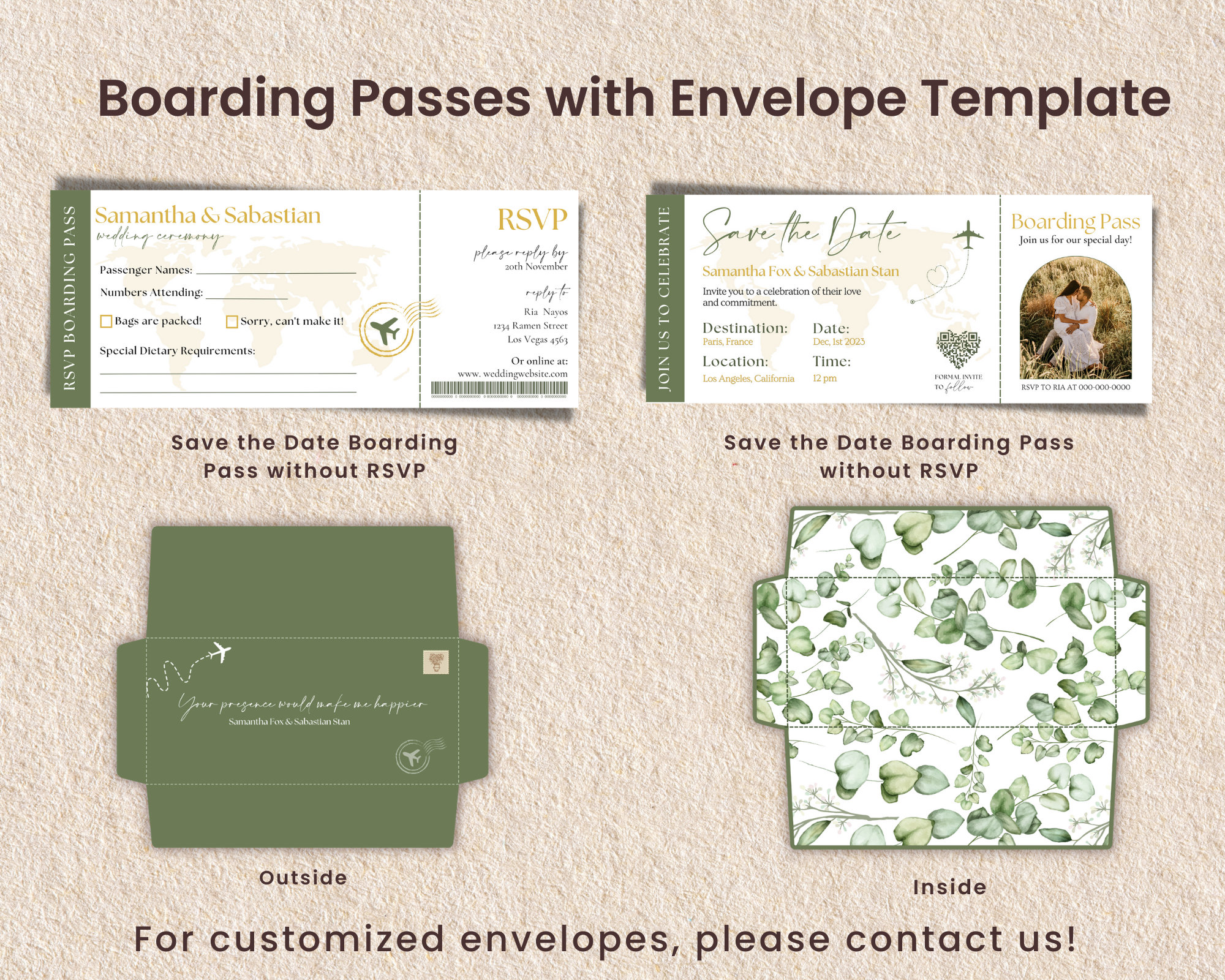 Sage Green Passport Wedding Invitation Template Destination Etsy