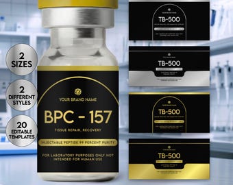 Peptide Label Template, peptide Printable Label, Peptide Therapy Canva template, Peptide Marketing LABEL Template