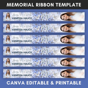 Memorial Ribbon sjabloon, begrafenis Memorial sjabloon, overlijdensaankondiging, RIP Memorial Ribbon ontwerpsjabloon, Canva sjabloon, Instant Download