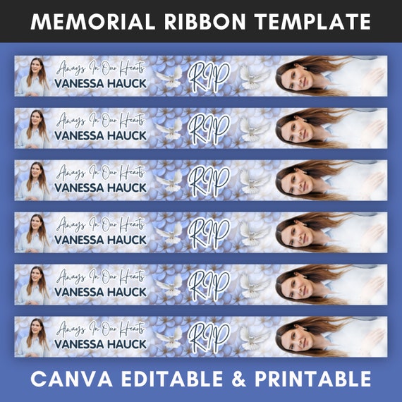 Memorial Ribbon Template, Funeral memorial Template, Death Announcement, RIP Memorial Ribbon design template,Canva template,Instant Download
