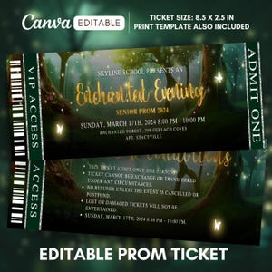 Plantilla de boletos para graduación "Bosque Encantado", boletos para graduación "Noche Encantada", plantilla de boletos "Bosque Encantado", boletos para graduación "Bosque Encantado" Canva